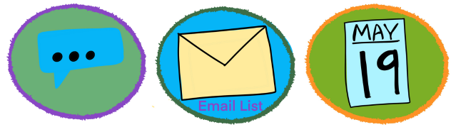 email list, text, schedule