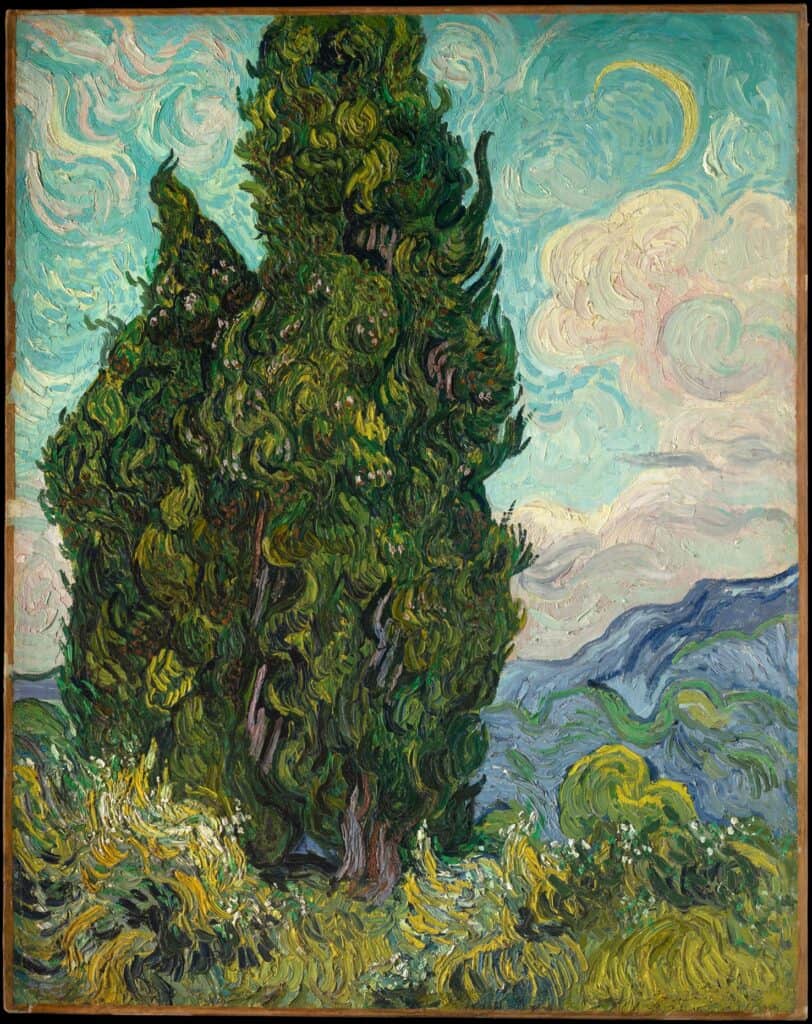 I love the colors in Cypresses by
Vincent van Gogh, an artist thought to be neurodivergent.