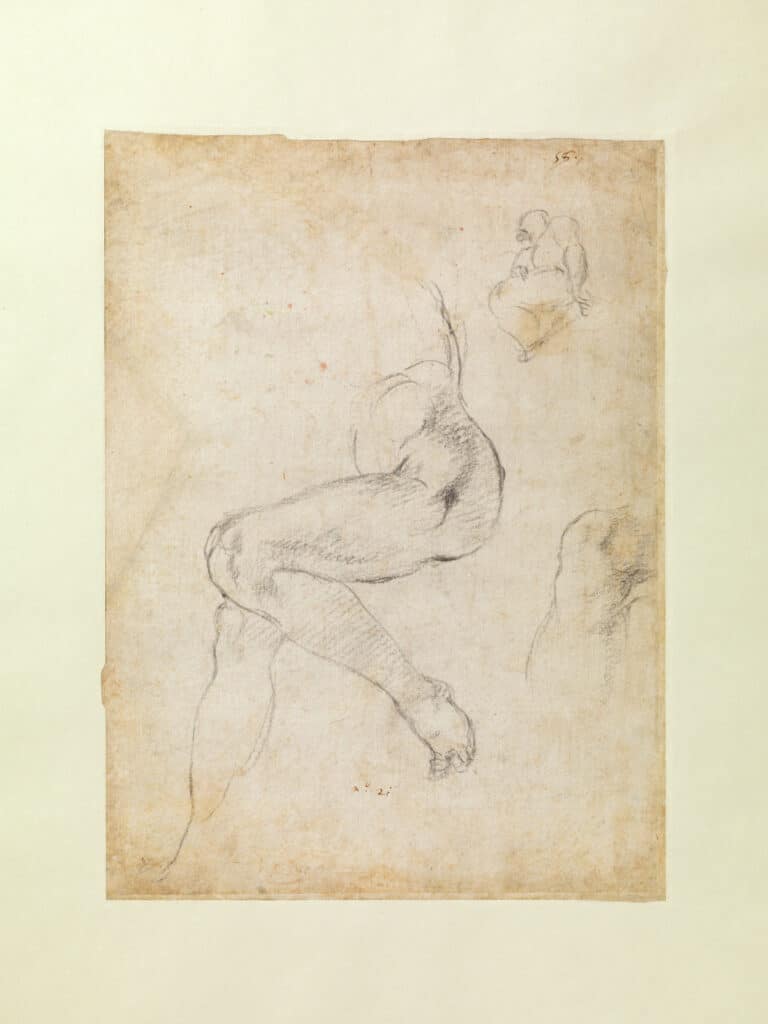 a small sketch of a seated figure figure by Michelangelo, long thought to be an artist with autism. 