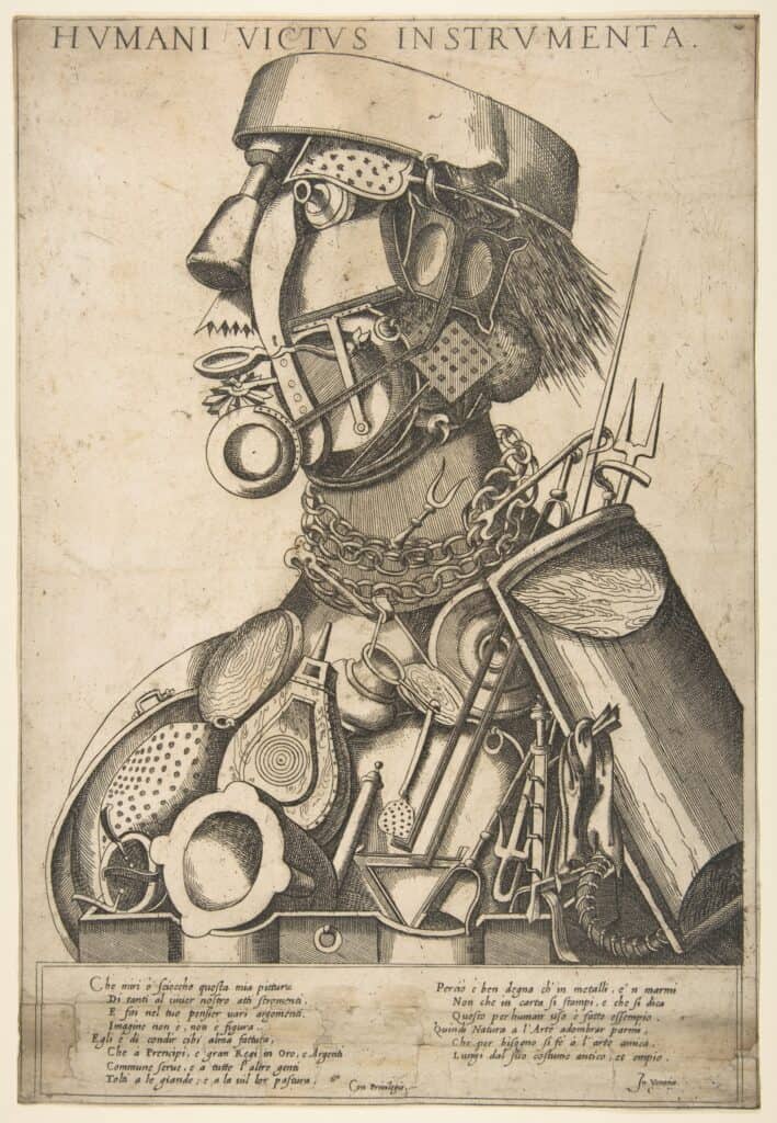 The Instruments of Human Sustenance (Humani Victus Instrumenta): Cooking
In the manner of Giuseppe Arcimboldo Italian
Designed or engraved by Giovanni da Monte Cremasco